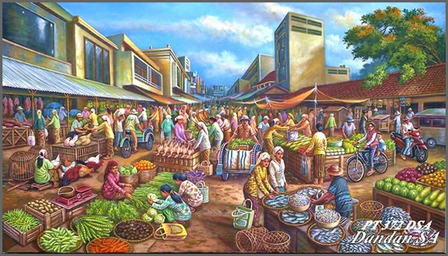 lukisan pasar  tradisional Lukisan INDONESIA ART PAINTING